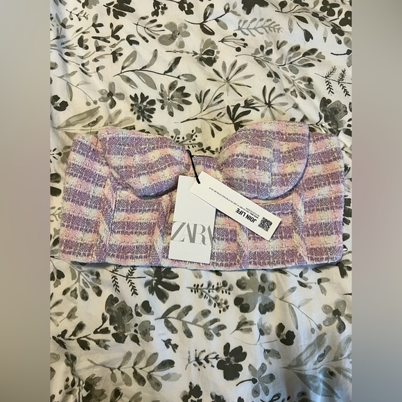 Zara Tweed Bustier Crop Top in Pink& White Twee size Med Clueless/Y2K - Picture 4 of 11